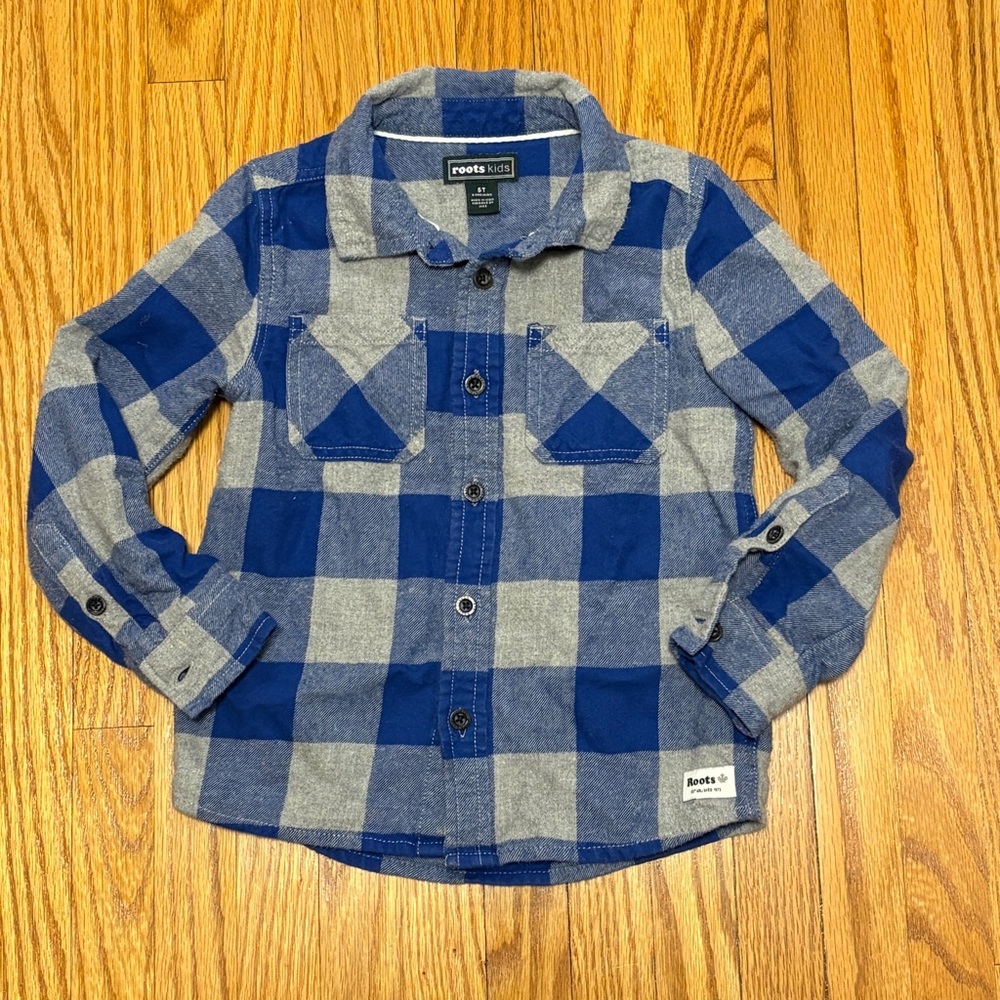 ROOTS 5T flannel 100% cotton button down lumberjack shirt